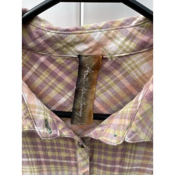 Aratta Silent Journey Plaid/Floral Back Button Up Long Sleeve Size Small - Picture 3 of 7